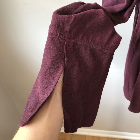 Cloth & Stone Anthropologie Shirt Medium Knot Front Tunic Split Sleeve Burgundy - Picture 7 of 13